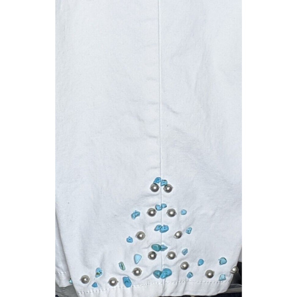 White Capris 18 Cotton Partial Elastic Turquoise Stone Trim NOTES - Picture 2 of 7